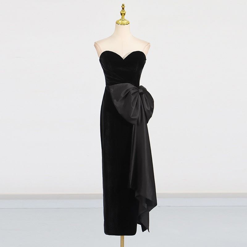 Sexy Tube Top Dress Black Elegant Irregular Asymmetric Design Sleeveless Dress Women