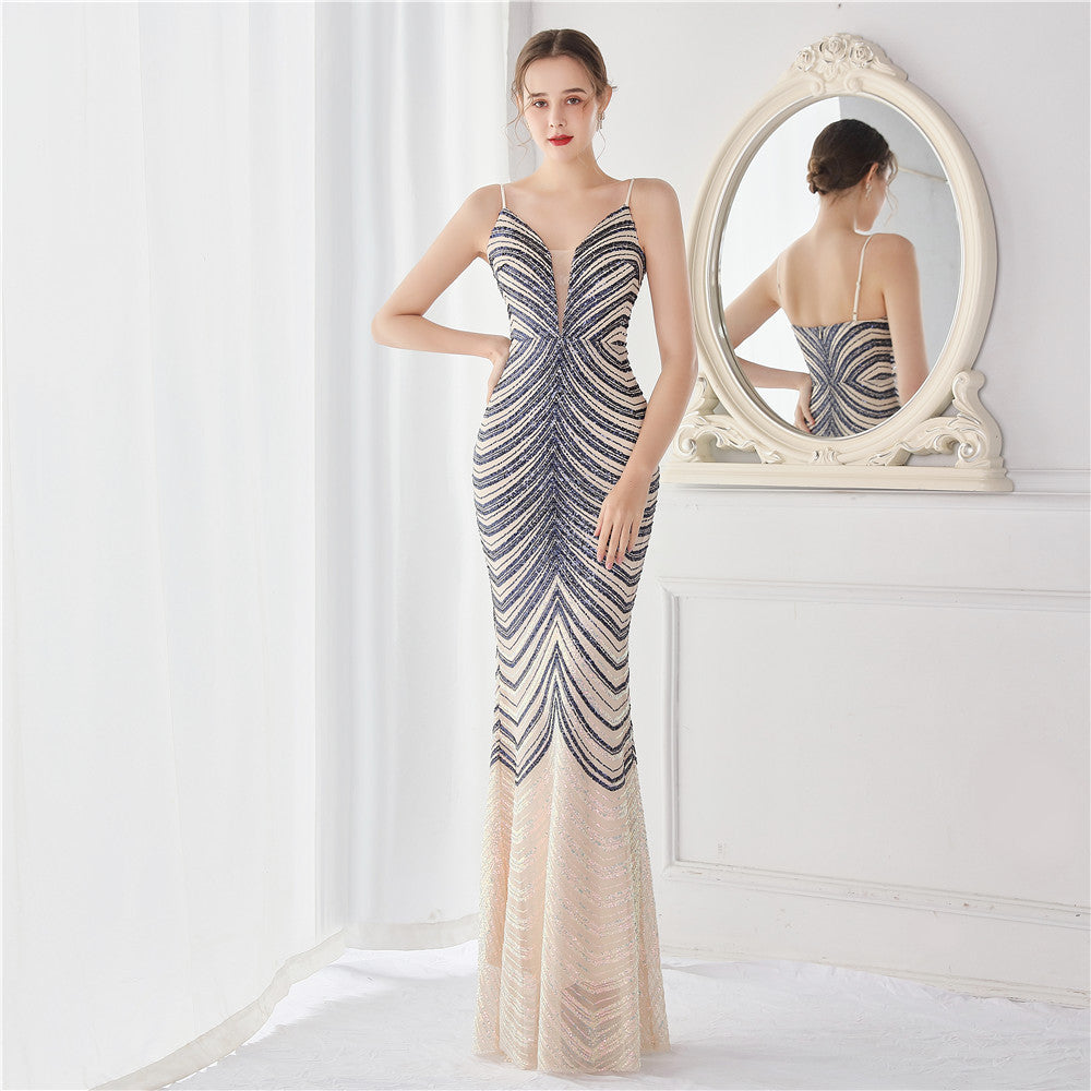 Positioning Floral Dream Socialite Gathering Party Evening Dress Sexy Long Slimming Toast Dress Bride
