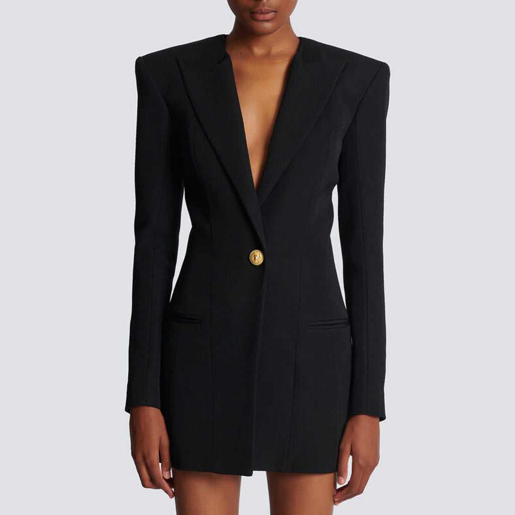 Spring Autumn High Solid Color Long Sleeve Slim Fit Office Ladies Business Dress Women