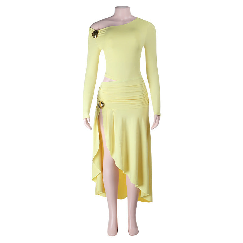 Sexy Cutout off Shoulder Long Sleeve Dress Autumn Slit Sheath Dress