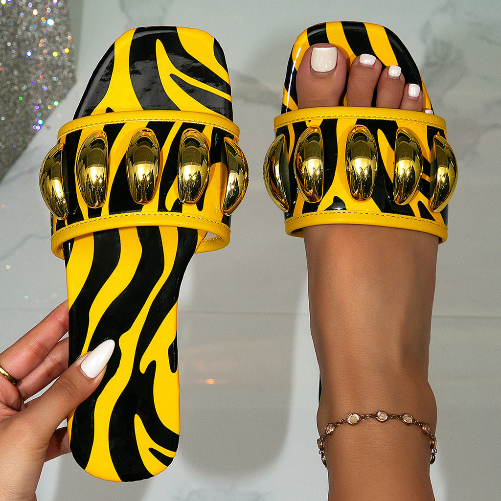 Zebra Pattern Sexy Sandals Women Summer Outer Wear High Heels Stiletto Heel Square Toe Open Toe Transparent Sandals