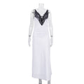 Stitching Design Lace Contrast Color Cami Dress Women Sexy Backless V neck Sleeveless Sheath Dress