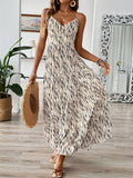 Summer Strap Backless Lace up Dress Striped Design Waist Slimming Vacation Dress