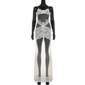 Summer Women Mesh Lace Lace Spaghetti Strap Dress See through Sexy Nightdress Vacation Maxi Dress