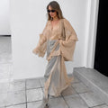 Khaki Autumn Winter Batwing Sleeve Dress Sun Protective Blouse Maxi Dress for Women