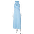 Women Clothing Summer Sexy Deep V Plunge neck Backless Hollow Out Cutout Large Swing Solid Color Dress