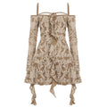 Retro Waste Soil Sexy Ripped Fabric Bell Sleeve off Shoulder Irregular Asymmetric Dress