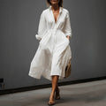 French Casual Elegant Shirtdress Summer Lapels Fitted Waist Pleated Pocket Design Commuting Elegant Dress