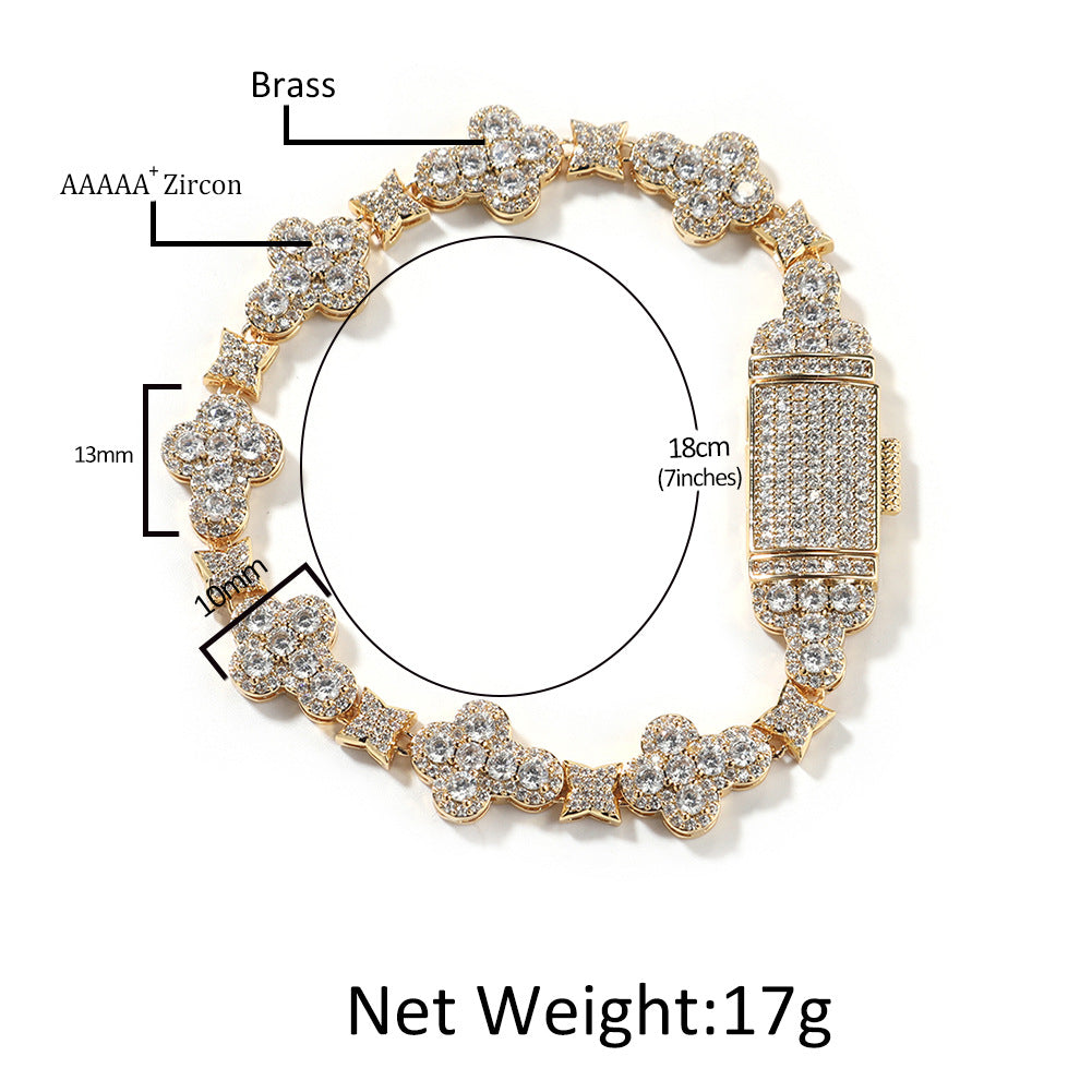 10mm cross flower star bracelet with micro-inlaid zircon