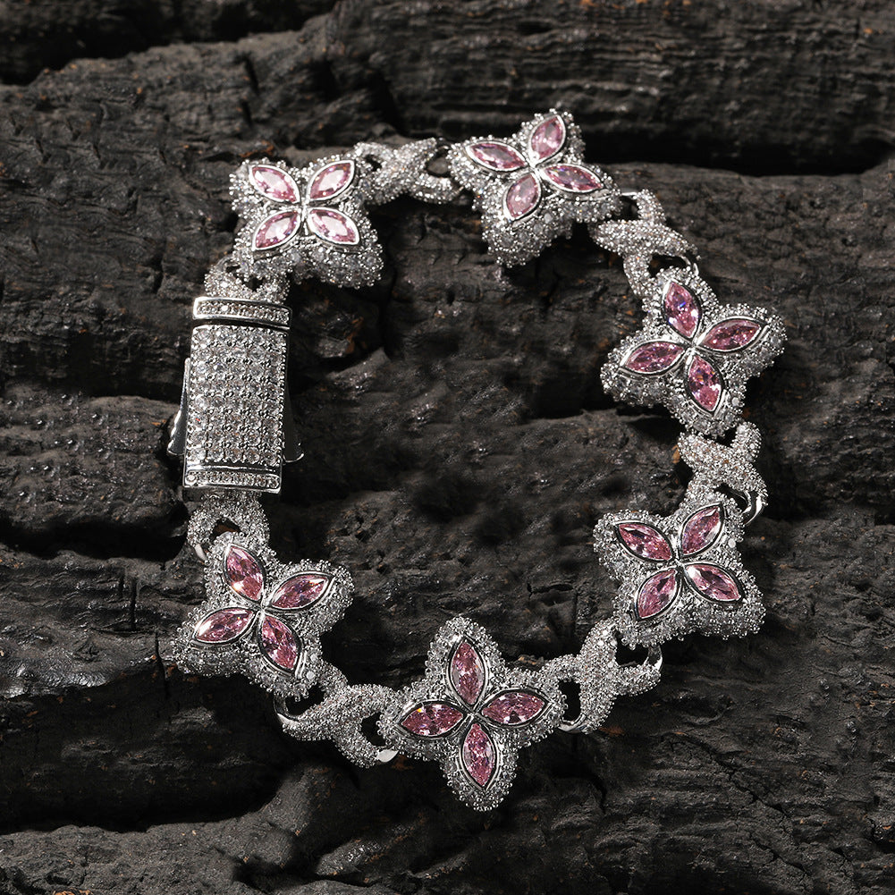 Hip-hop zircon colored infinite four-leaf clover bracelet