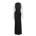 Sleeveless Half Turtleneck Sexy Bright Silk Stitching Ribbon Slim Fit Elegant Dress