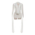 Autumn Winter Women Half Turtleneck Double Layer Stitching Mesh Ribbon Hip Wrapped Sexy Dress