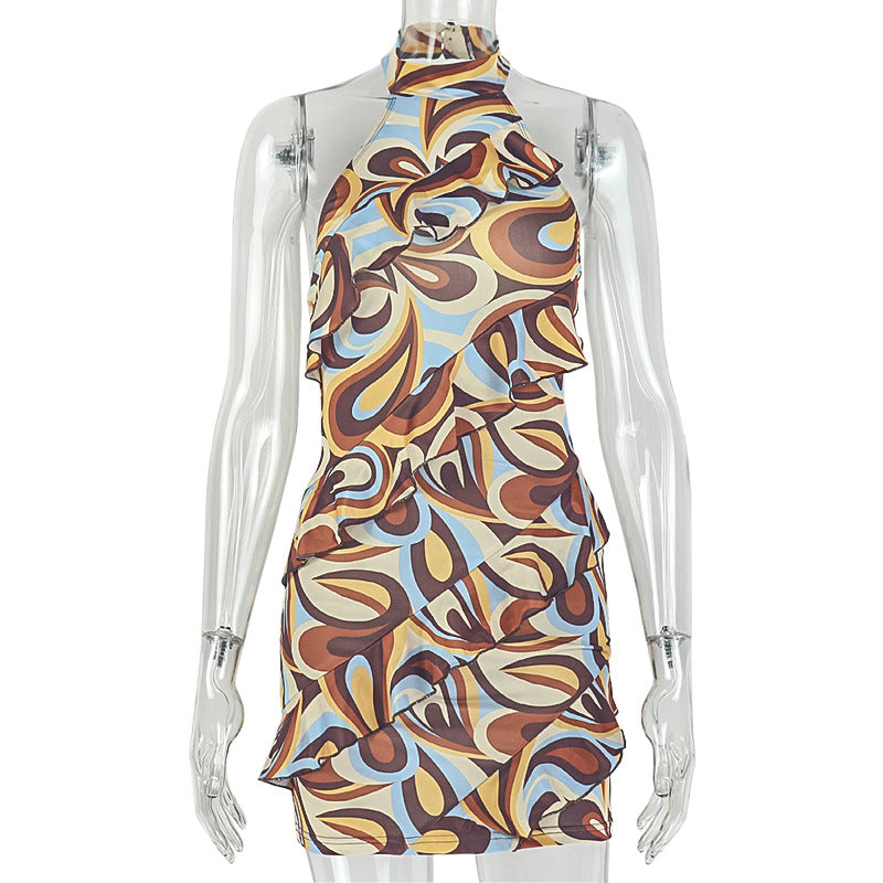 Casual Daily Women Clothing Waist Controlled Halter Turtleneck Sleeveless Color Short Hip Dress