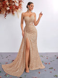 Light Luxury Sequ Tube Top Sexy High Waist Slit Fishtail Evening Dress Cocktail High Grade Socialite Dress