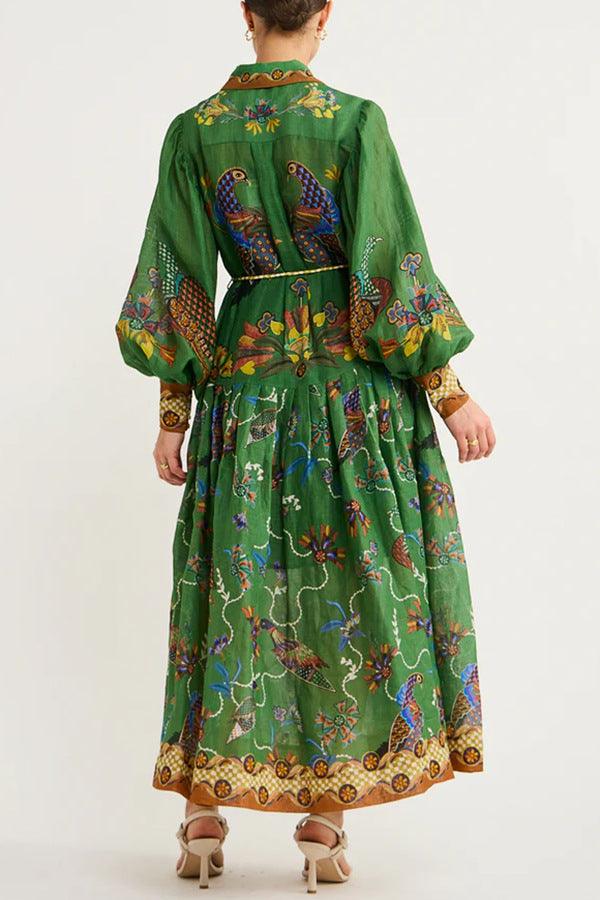 Autumn Printed Cardigan Printed Wide Hem Long Sleeve Dress for Women Amplified craft