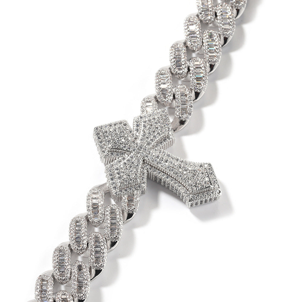 mens gold cross cuban link chain necklace