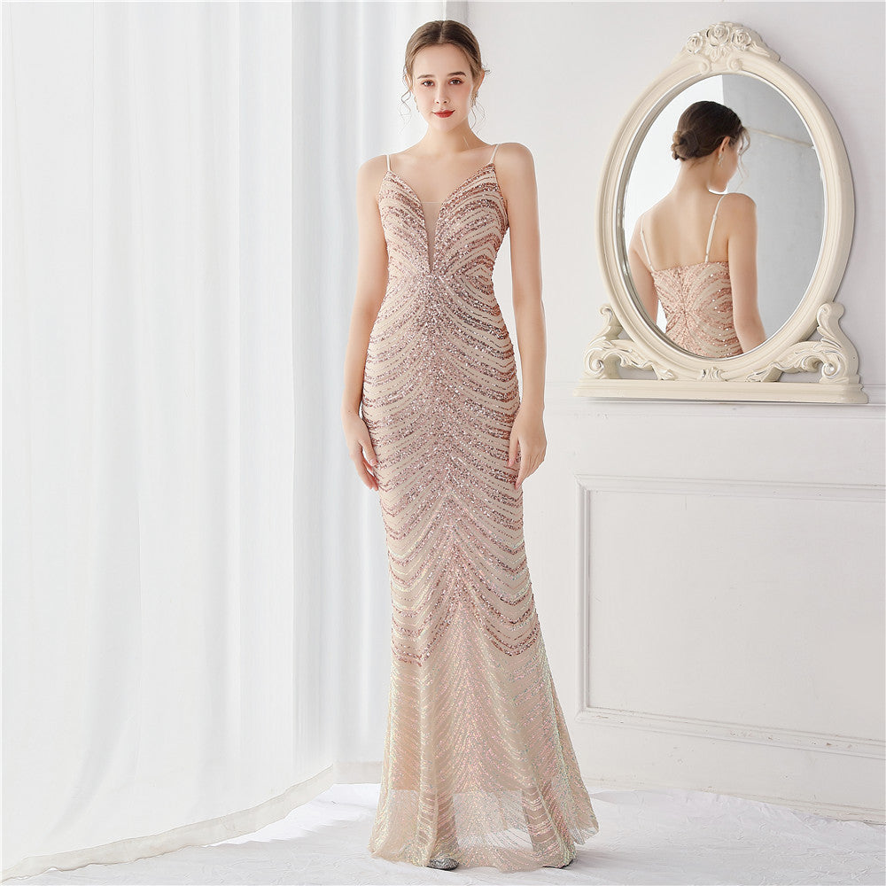 Positioning Floral Dream Socialite Gathering Party Evening Dress Sexy Long Slimming Toast Dress Bride