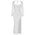Autumn Women Wear Low Cut Self Tie Lace Slim Fit Slit Sexy Dress