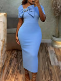 Round Neck Elegant Slim High Waist Dress Three-Dimensional Bow Applique Hip Dress