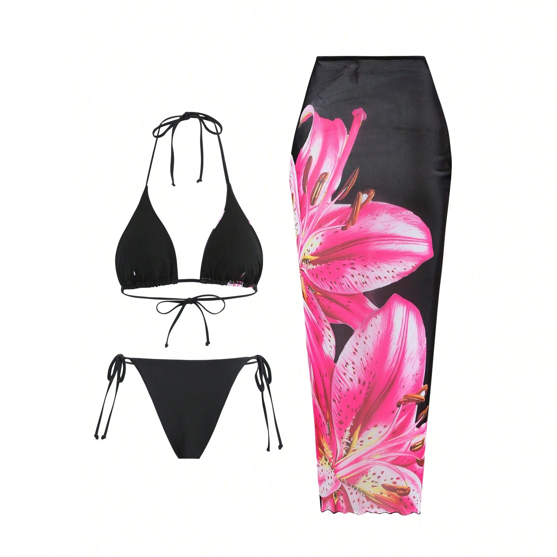 Bikini Cover Up Sexy Lily Printed Swimsuit Three Piece Set