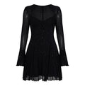 Sexy Women Dress Lace up Sheer Mesh Shiny Party a Swing Dress