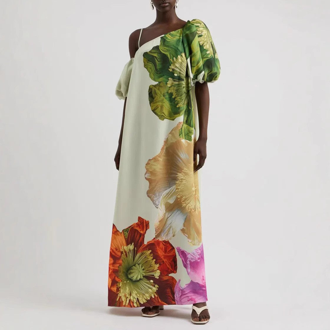 Spring Summer Oblique Shoulder Positioning Printed Dress Casual Vacation Loose Dress