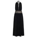Elegant Graceful Women Halter Dress Backless Lace Hollow Out Cutout Split Lace up Maxi Dress