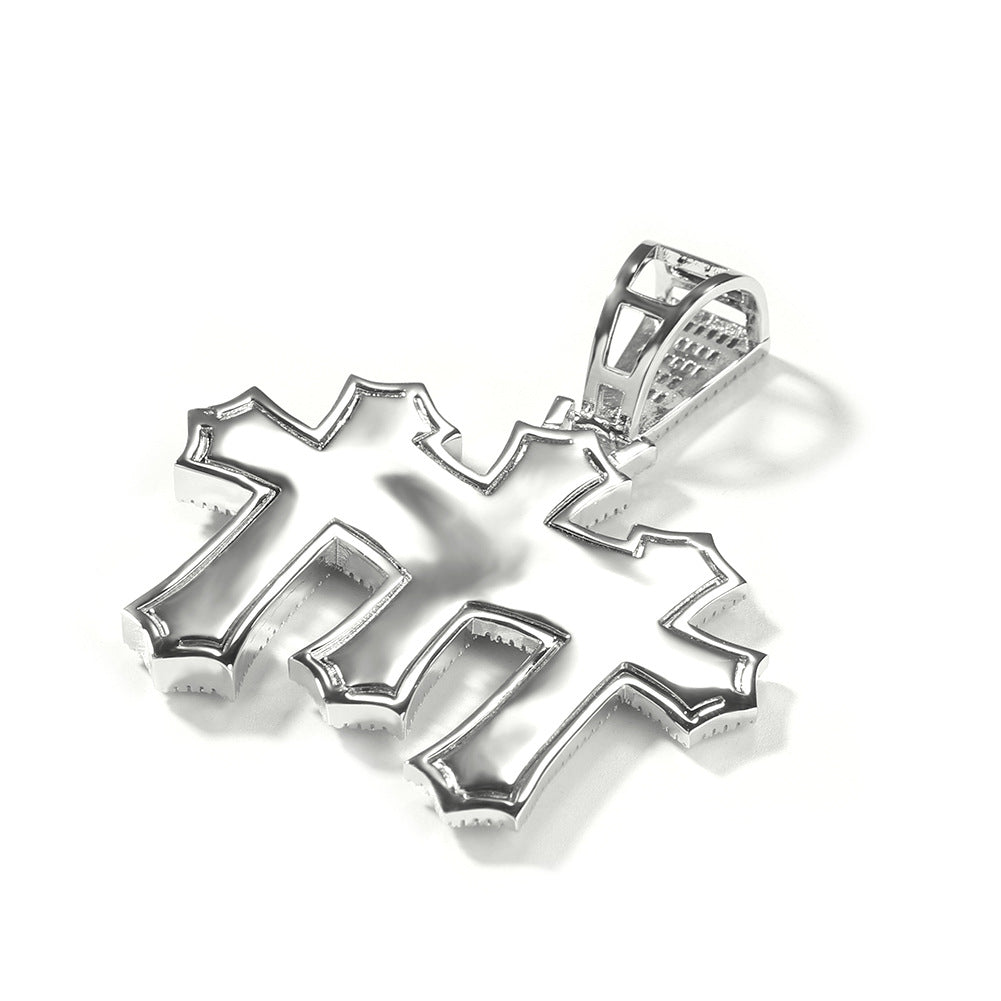 mens gold chain cross diamond-studded necklace