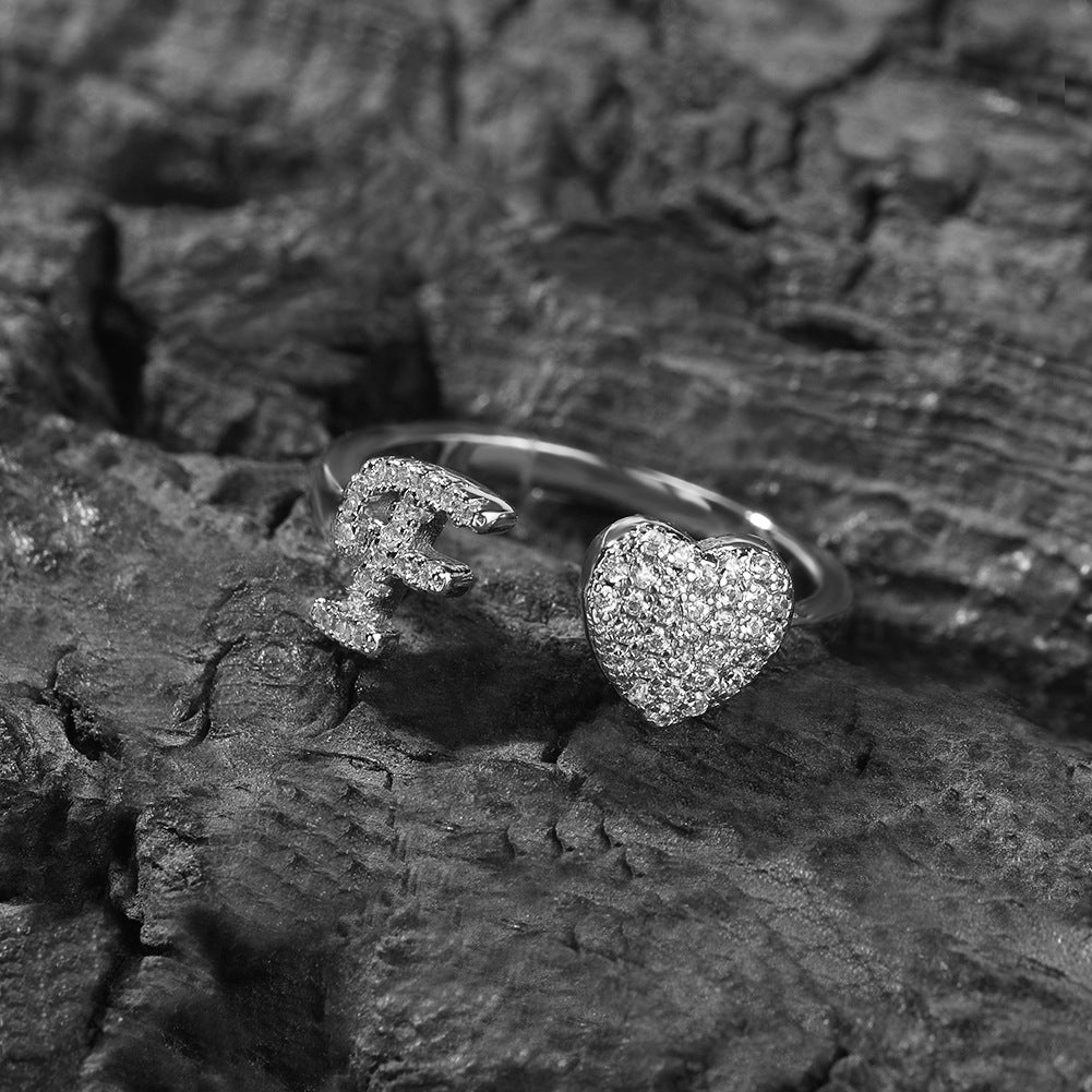 Hip-hop zircon-encrusted 26 English letters ring