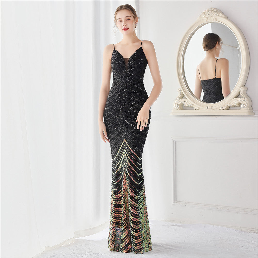 Positioning Floral Dream Socialite Gathering Party Evening Dress Sexy Long Slimming Toast Dress Bride