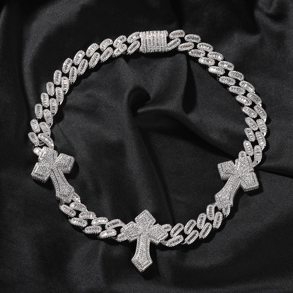 mens gold cross cuban link chain necklace
