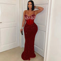 Velvet Sequined Party Dress Dress Rhinestone Strap Dress Sheath Dress Women