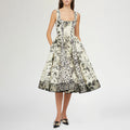 French Sexy Strap Dress Women Square Collar Sleeveless Ink Painting Printed Waist Controlled Slimming Midi Dress