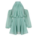 French Elegant Socialite off Shoulder Halter Hollow Out Cutout Backless Dress Fashionable Island Vacation Light Pettiskirt Women