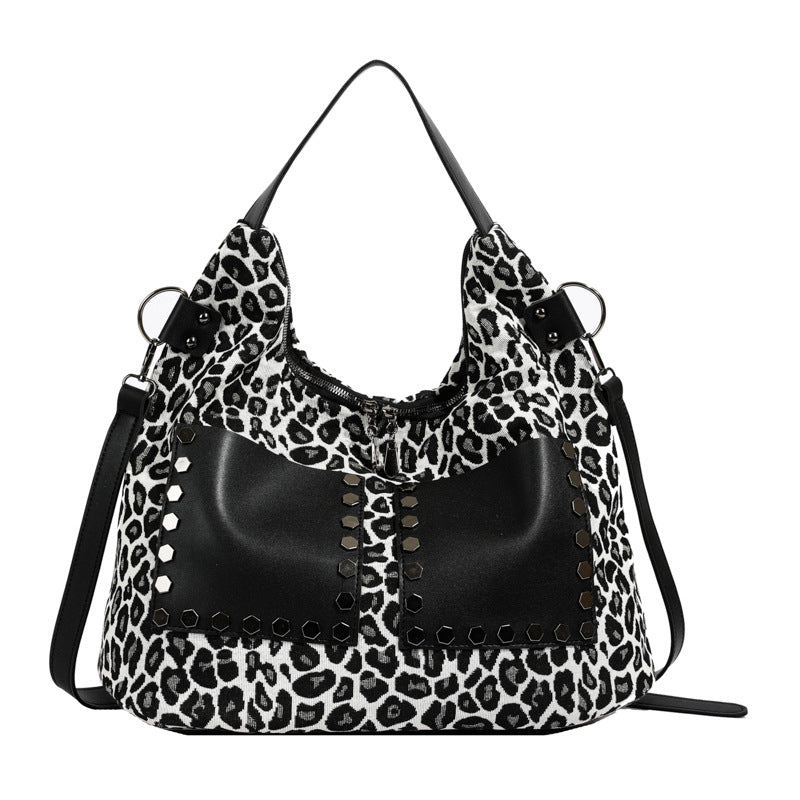 Ladies leopard print large capacity tote bag, vintage hobo bag casual, shoulder bag with crossbody strap, bag shoulder bag women