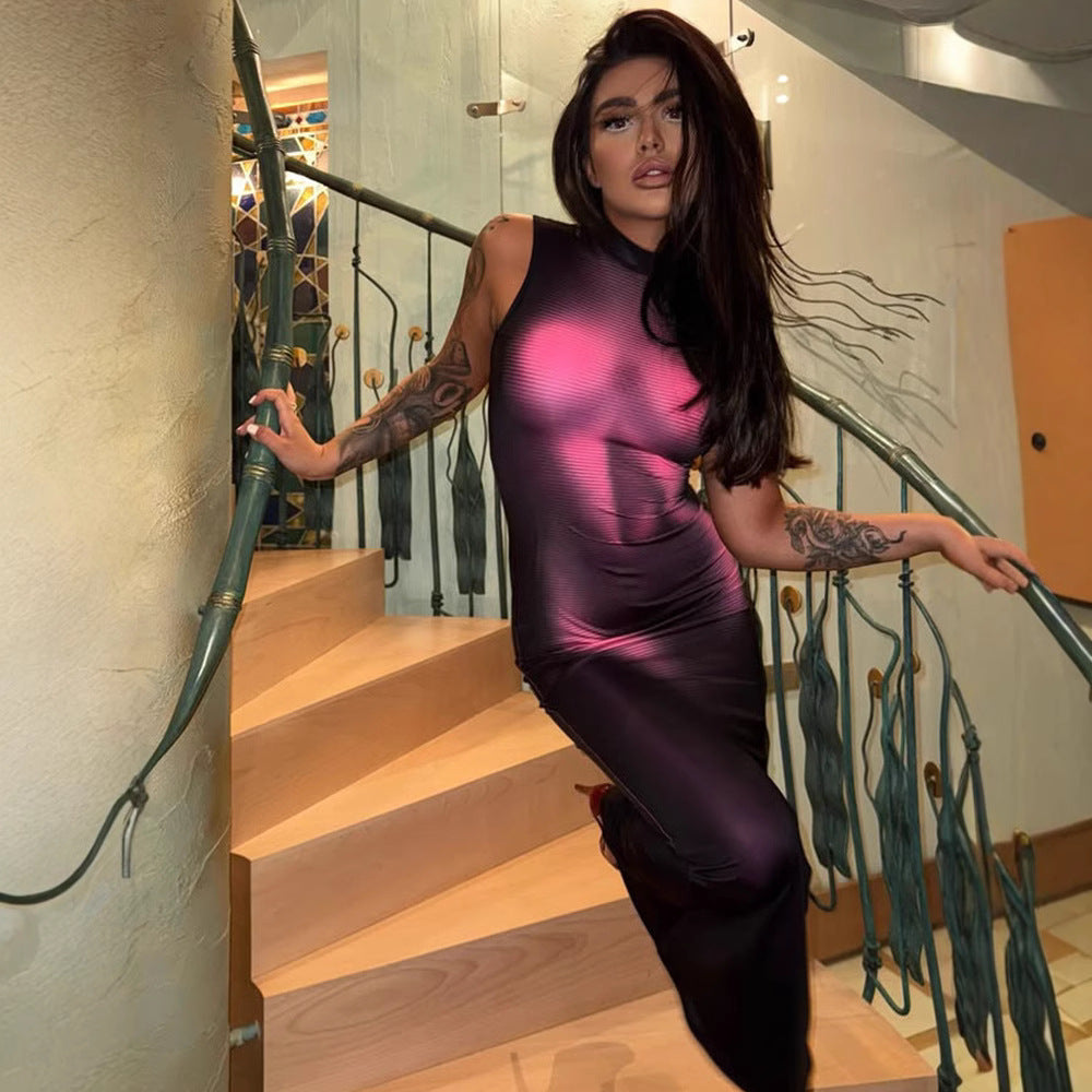 Sexy Women Clothing Cool Handsome 3D Printed Sleeveless Slim Fit High Elastic Dress Sheath Dress for Women