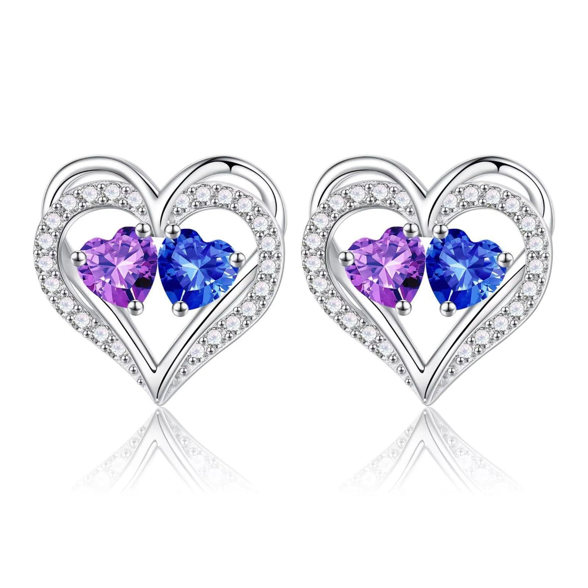 Sterling Silver Birthstone Heart Earrings