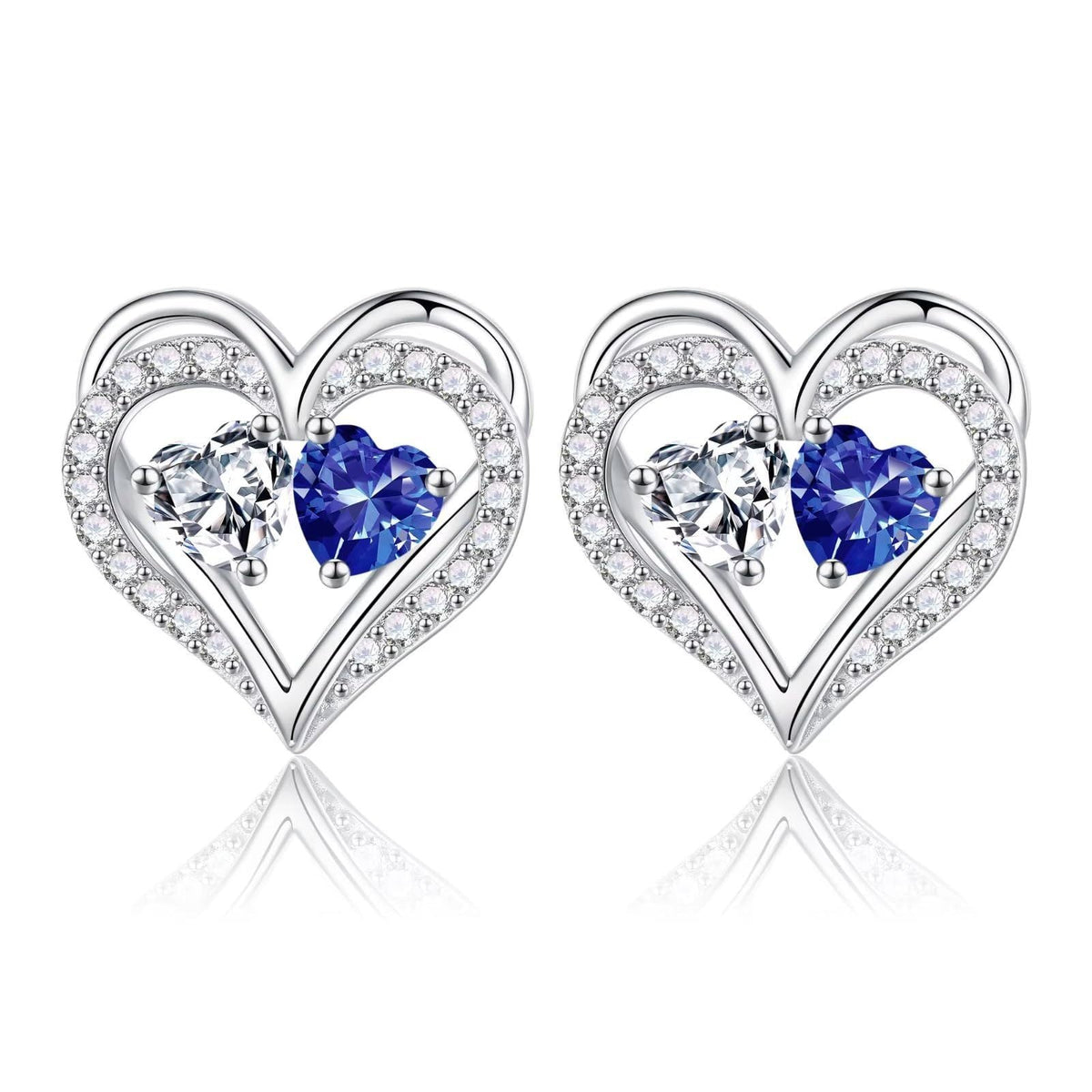 Sterling Silver Birthstone Heart Earrings