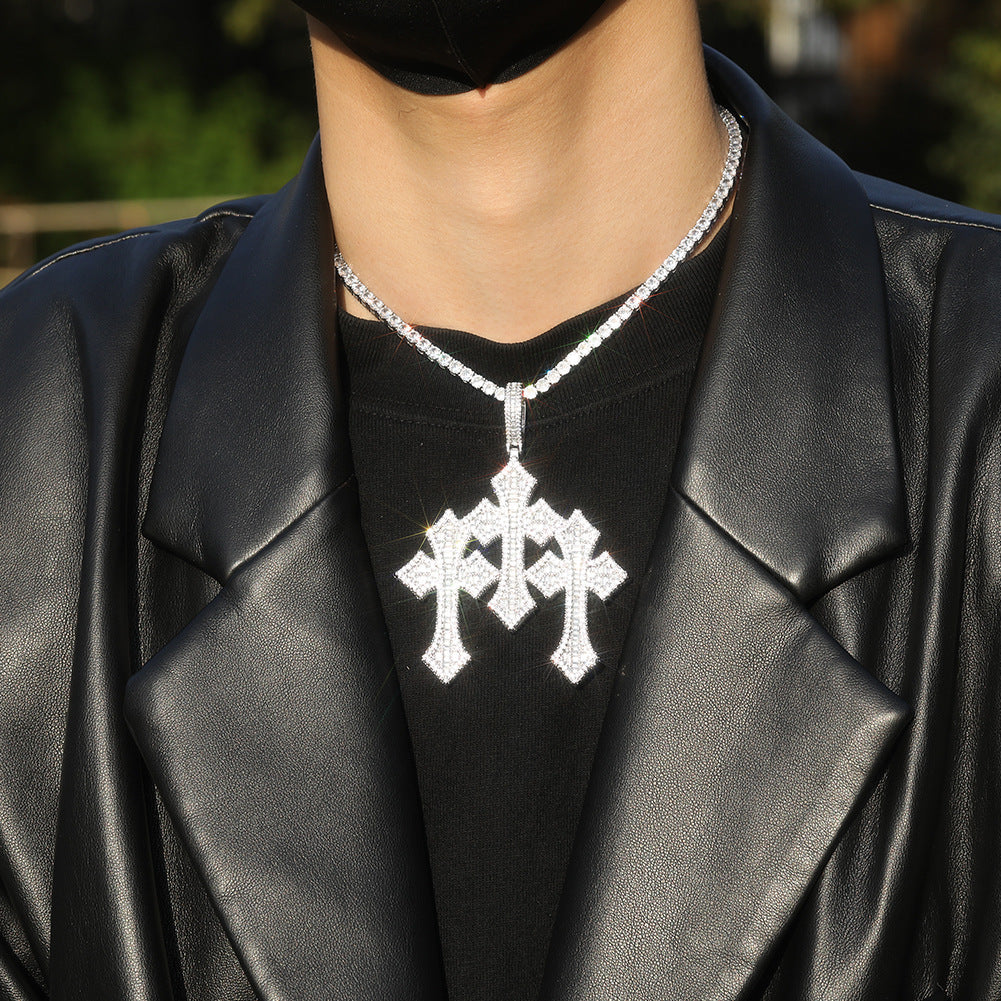 Retro Cross Square Zircon Inlay Necklace