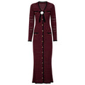 Spring Autumn Fashionable Knitted V neck Floral Slim Fit Slimming Long Sleeves Dress Women