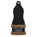 Autumn Winter Fur Stitching Party Dress Halter Leather Plush Hip