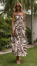 Suspender Dress Zebra Prints French High Waist Vacation Dress Women Dress