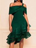 Sexy One Shoulder Irregular Asymmetric Hip Wrapped Dress Bowknot off the Shoulder Waist Party Bridesmaid Dress