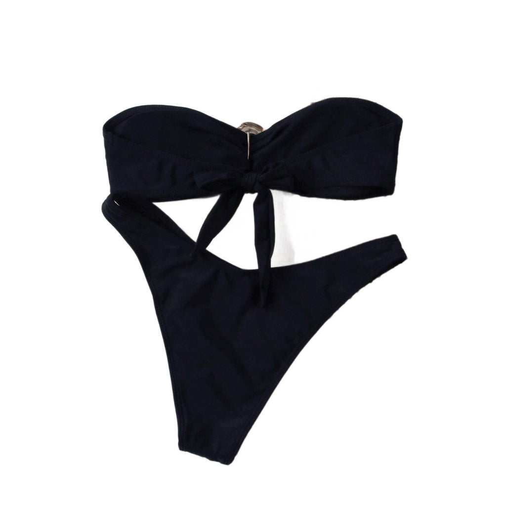 Black Bandeau Bikini Sexy Bowknot Strappy Two Piece Swimsuit Women's Hot Sale