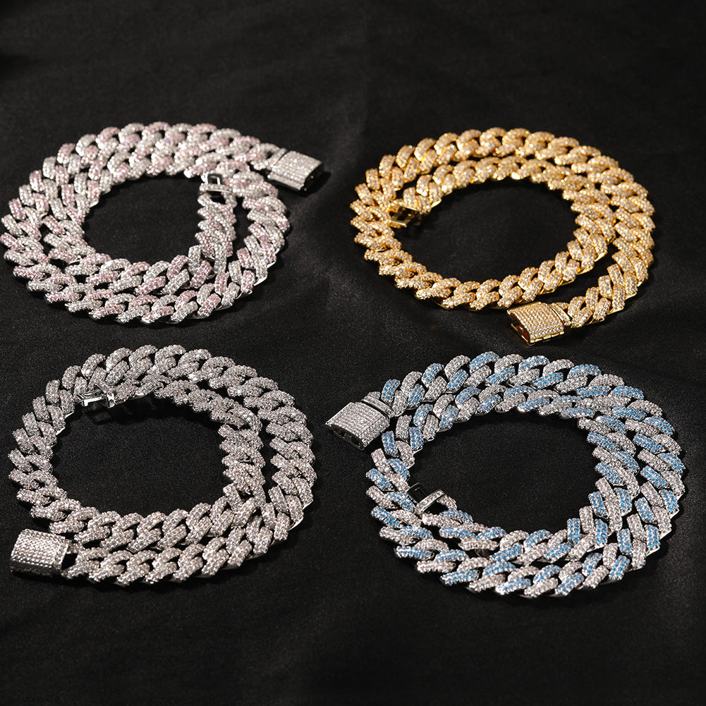Hip-hop bar-style Cuban zircon-encrusted necklace