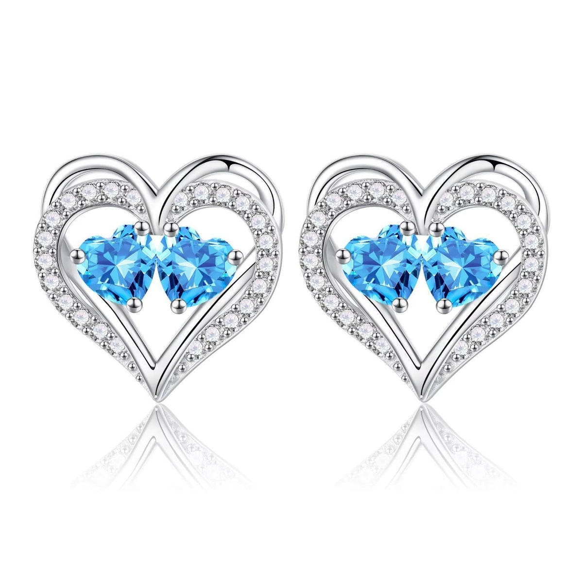 Sterling Silver Birthstone Heart Earrings
