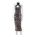 Sexy Night Club Women Clothing Cross Halterneck Backless Slim Fit Tight Leopard Print Elegant Sexy Dress