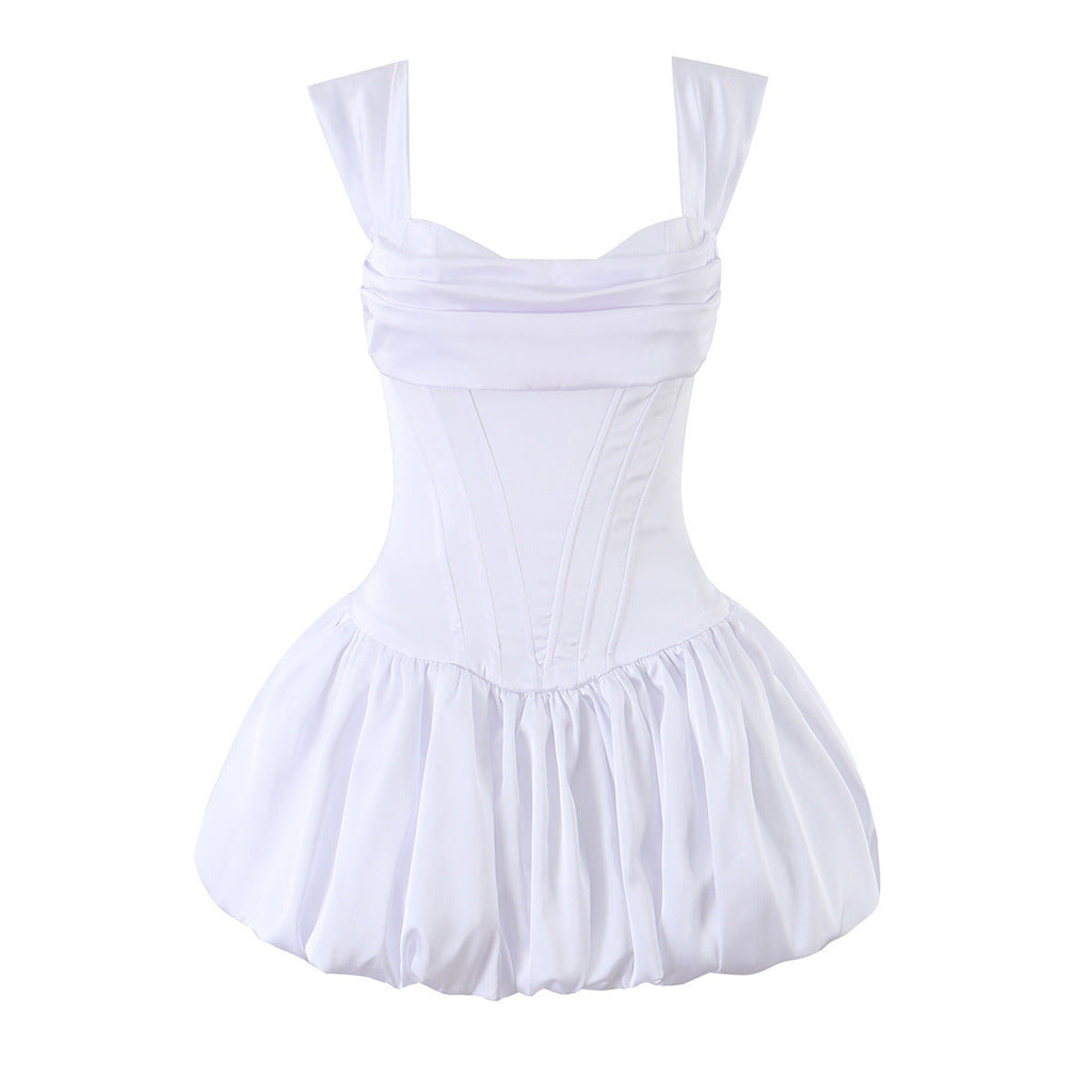 Women Clothing Fashionable Elegant Slim off Shoulder Boning Corset Waist Bud Puff Short Dress