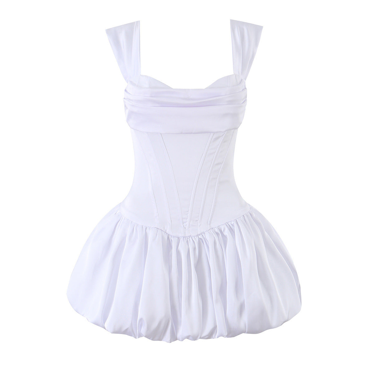 Women Clothing Fashionable Elegant Slim off Shoulder Boning Corset Waist Bud Puff Short Dress