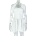 Solid Color Slim Women Clothing Sexy Backless Pleated A line Simple Halter Short Sleeveless Dress